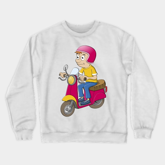 Cartoon illustration of a young boy on a motorbike Crewneck Sweatshirt by Stefs-Red-Shop